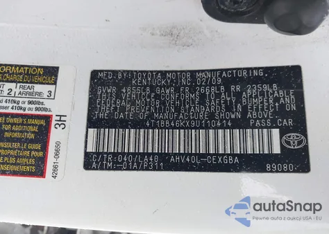 2009 Toyota Camry Hybrid z USA, uszkodzony, nr VIN 4T1BB46KX9U110414